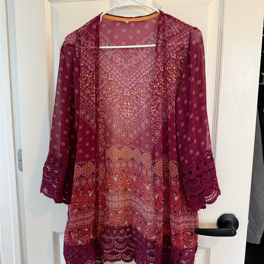 Bohemian Burgundy Kimono Cardigan